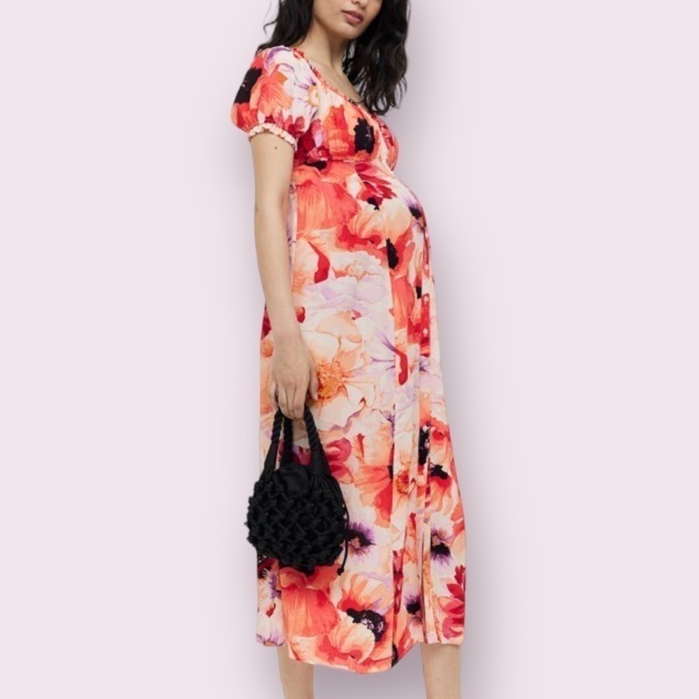 H&M MAMA Floral Off-The-Shoulder Dress - Maternity Flowy Maxi Style, Size M